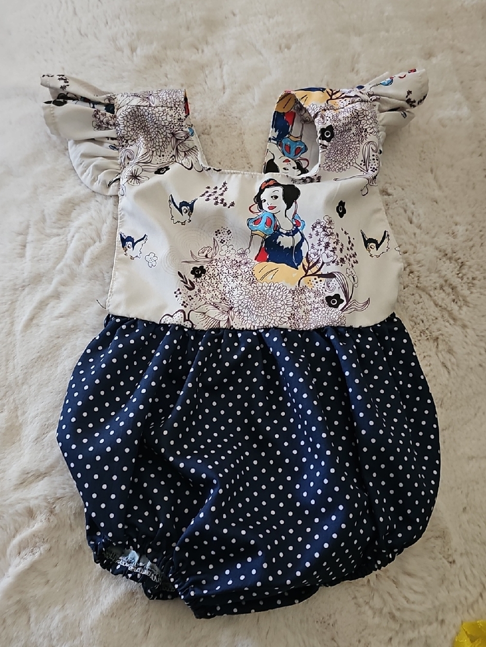 Snow White Polka Dot Baby Romper - Navy & Cream